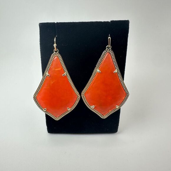 RARE retired Kendra Scott Peach Opal Alexandra Dangle Earrings in gold tone! - Picture 4 of 14